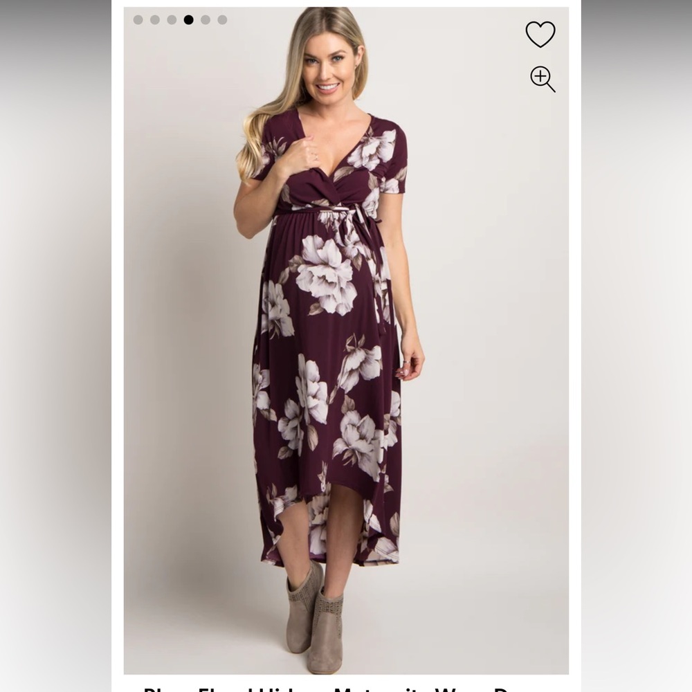 Plum Floral Hi-Low Wrap Dress, used for Maternity or not